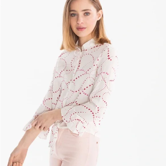 Women's White and Red Button Down Shirt - Picture 1 of 7